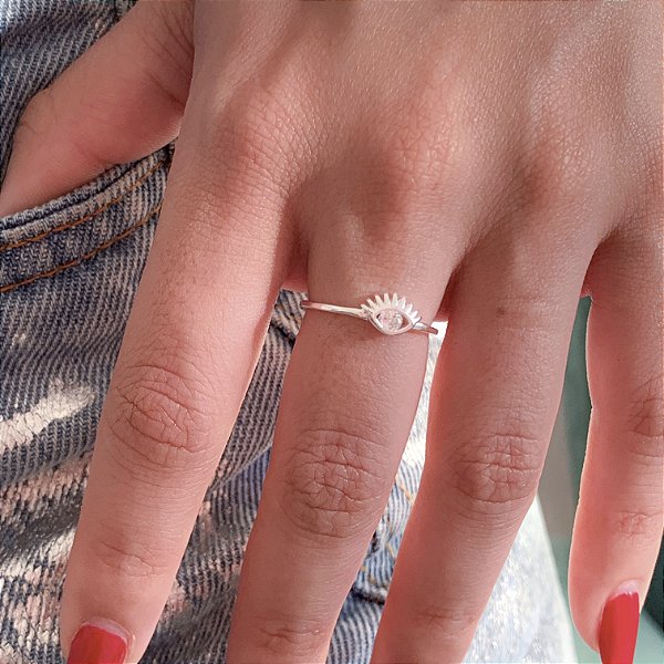 Anel olho grego com pedra banhado a prata