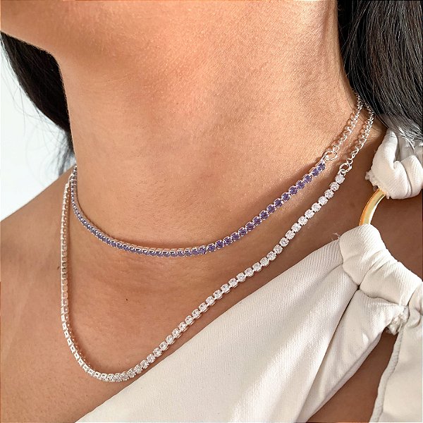 Chocker luxo pedra zircônia banhado a prata