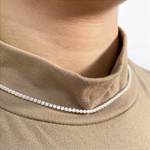 Chocker luxo pedra zircônia banhado a prata