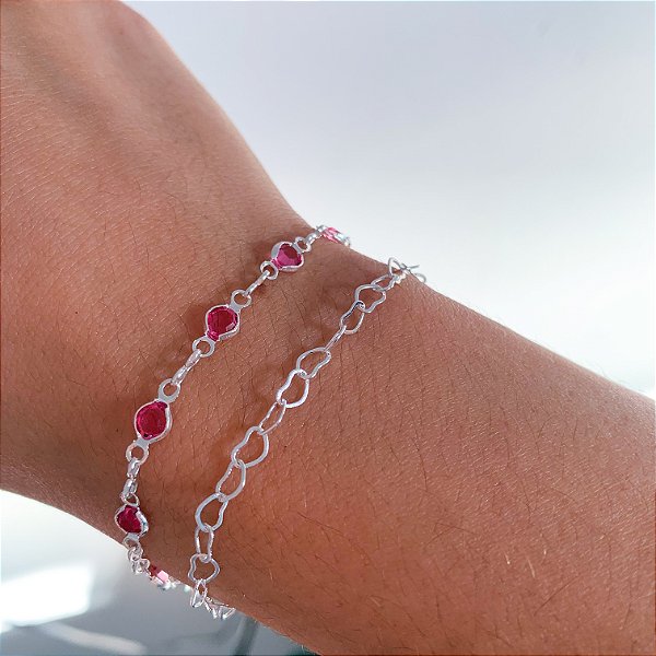 Conjunto de pulseiras love banhado a prata