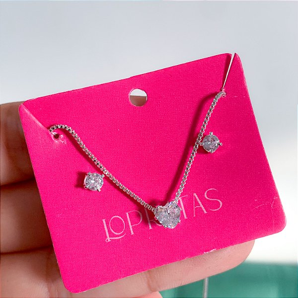 Conjunto ponto de luz zircônia banhado a prata