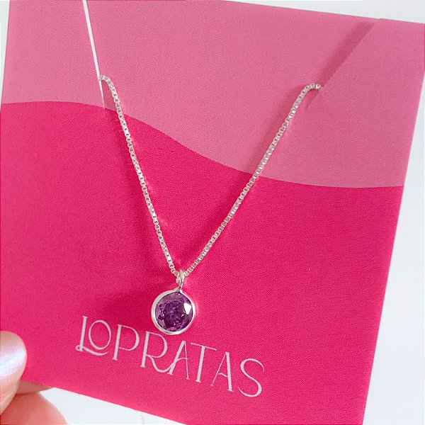 Cordão ponto de luz 45cm redondo Ametista prata 925