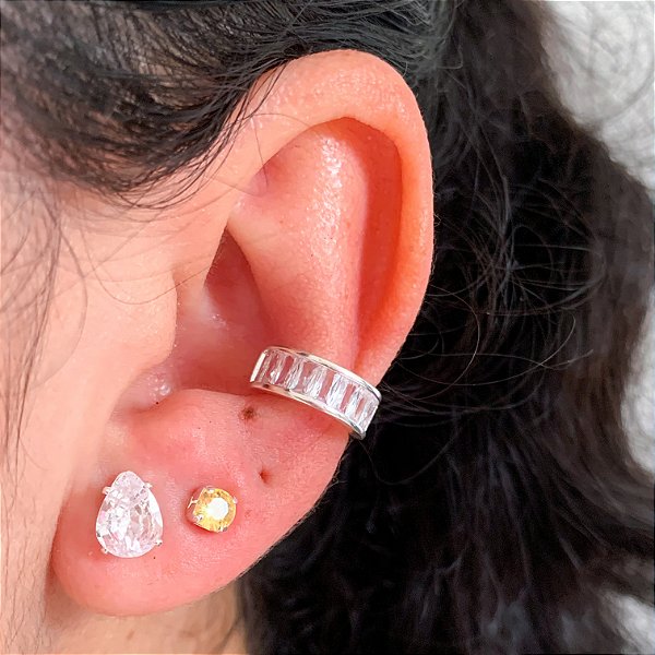 Piercing fake zircônia baguete cristal banhado a prata