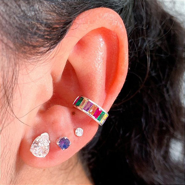 Trio de brincos zircônia gota Ametista banhado a prata