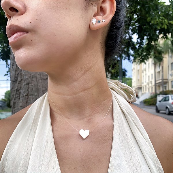 Cordão nylon coração chapinha banhado a prata
