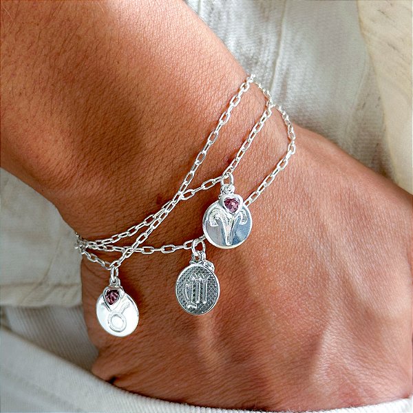 Pulseira patuá medalha signo banhado a prata