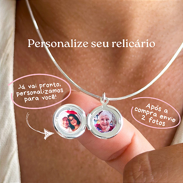Cordão mini relicário redondo banhado a prata [com foto]