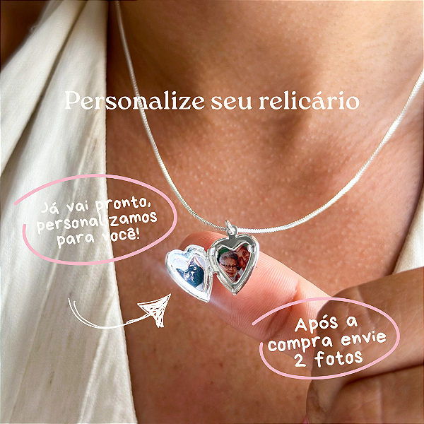 Cordão mini relicário coração banhado a prata