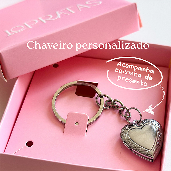 Chaveiro relicário coração borda pesonalizado Aço inox