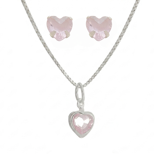 Conjunto ponto de luz zircônia Rosa bebê em Prata 925