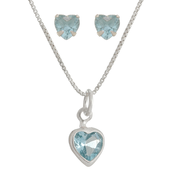 Conjunto ponto de luz zircônia Azul em Prata 925
