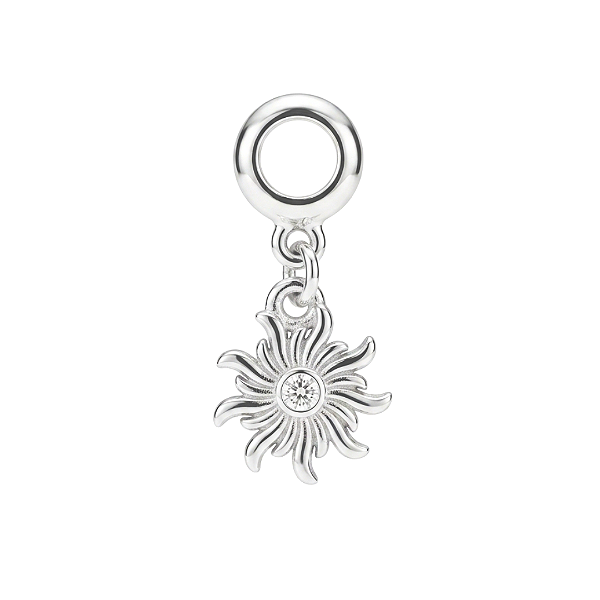 Berloque sol pedra cravejada banhado a prata