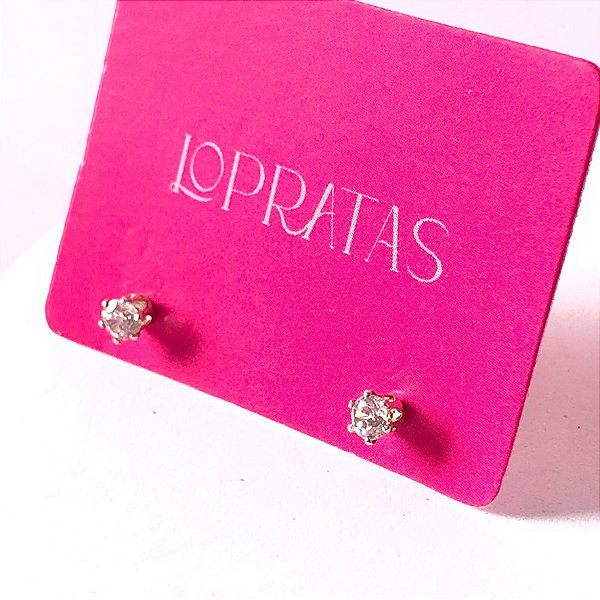 Brinco zircônia redonda pequena cristal banhado a Prata