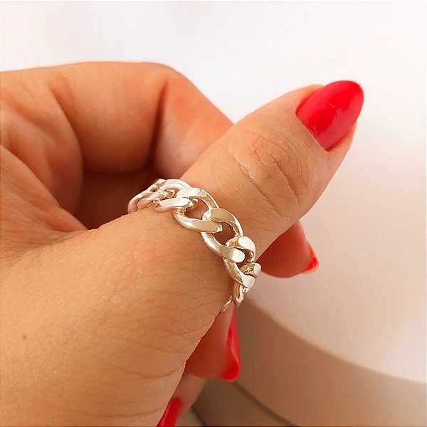 Anel corrente grossa banhado a prata