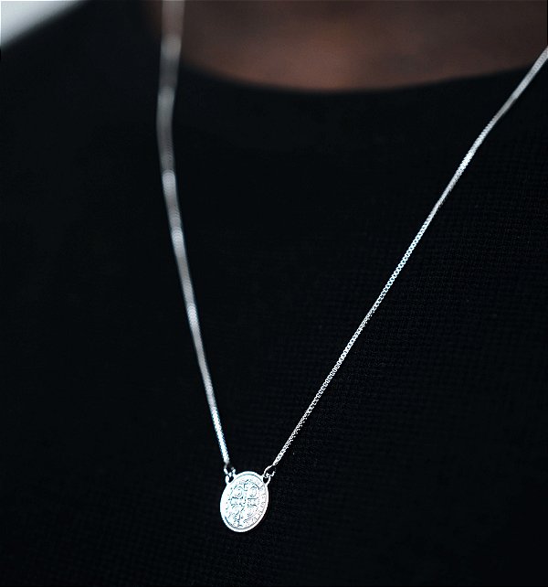 Escapulário medalha São Bento banhado a prata