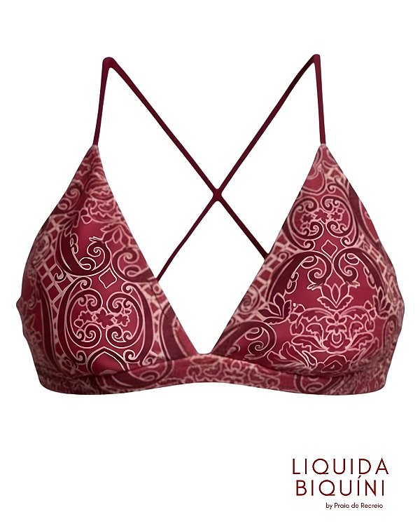 Biquíni Transpassado Cruzado Estampa Renda Vinho