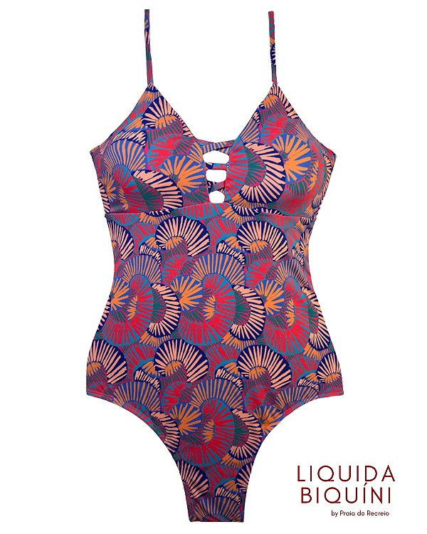 Maiô Tiras Cruzadas Estampado Lilás