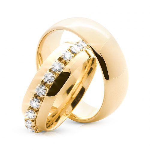 Par de Aliança de Casamento Banhada Ouro 24k Lisa Envolto de Pedras  6mm