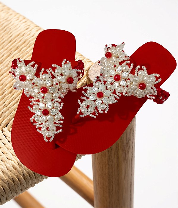 Chinelo Havaianas Top Vermelho com Pérolas