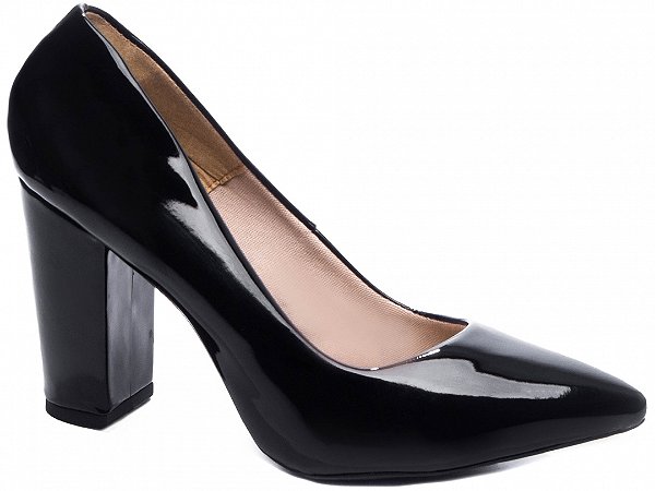 Sapato Scarpin Verniz Preto Salto Grosso