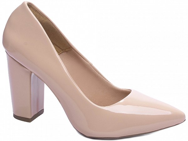 Sapato Scarpin Verniz Rose Salto Grosso