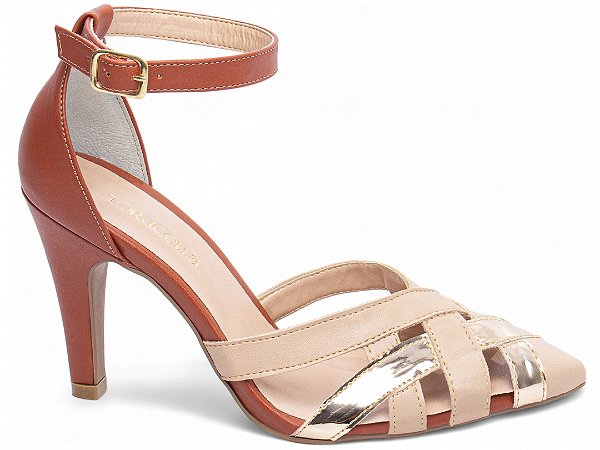 Sandália Feminina napa Bege e Caramelo
