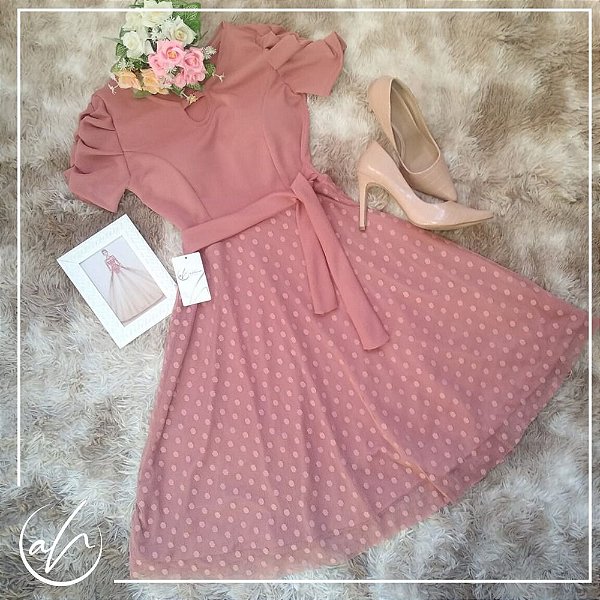 vestido rosa midi gode