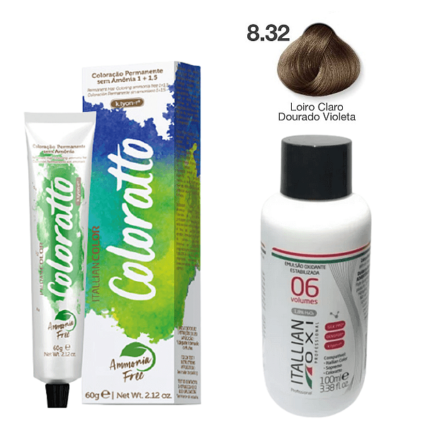 Coloratto Tinta sem Amônia 8.32 Loiro Claro Dourado Violeta 60g