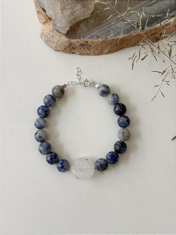 Pulseira Fio Liso Sodalita 8mm Quartzo Cristal Prata 925