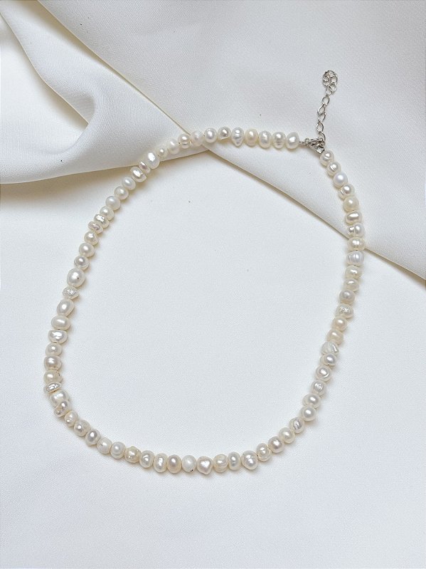 Gargantilha Fio Pérola Batata Prata 925