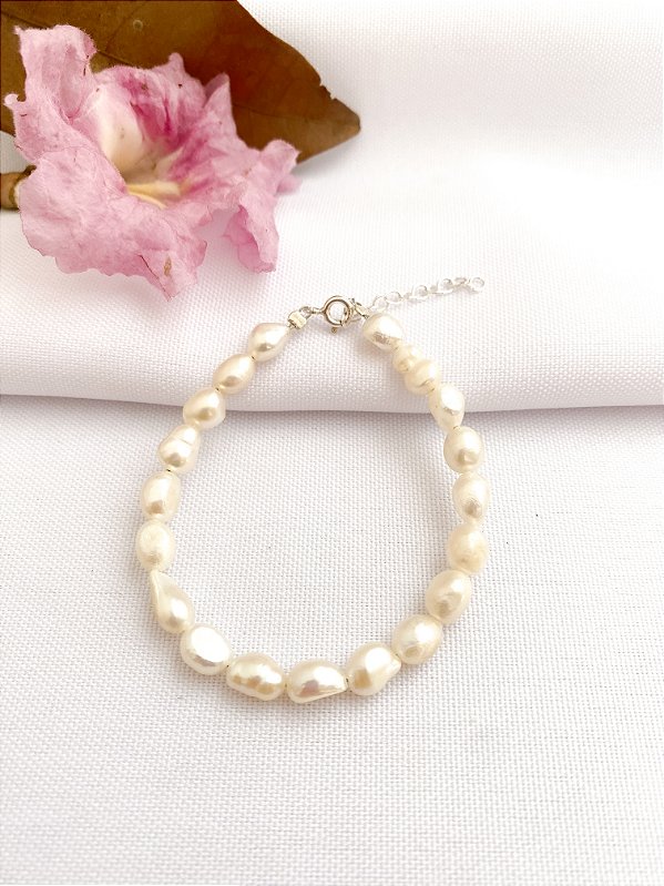 Pulseira Pérola Arroz Prata 925