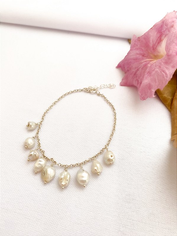 Pulseira Franja Pérola Biwa Prata 925