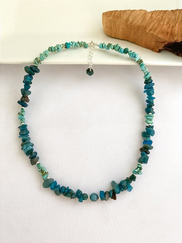 Gargantilha Aurora Apatita e Turquesa Prata 925