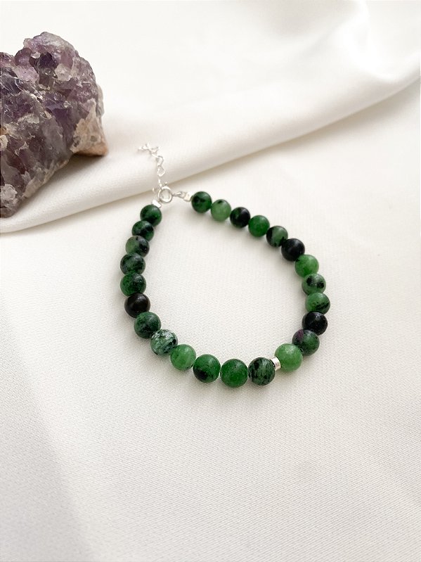 Pulseira Zoisita Fio Liso Prata 925
