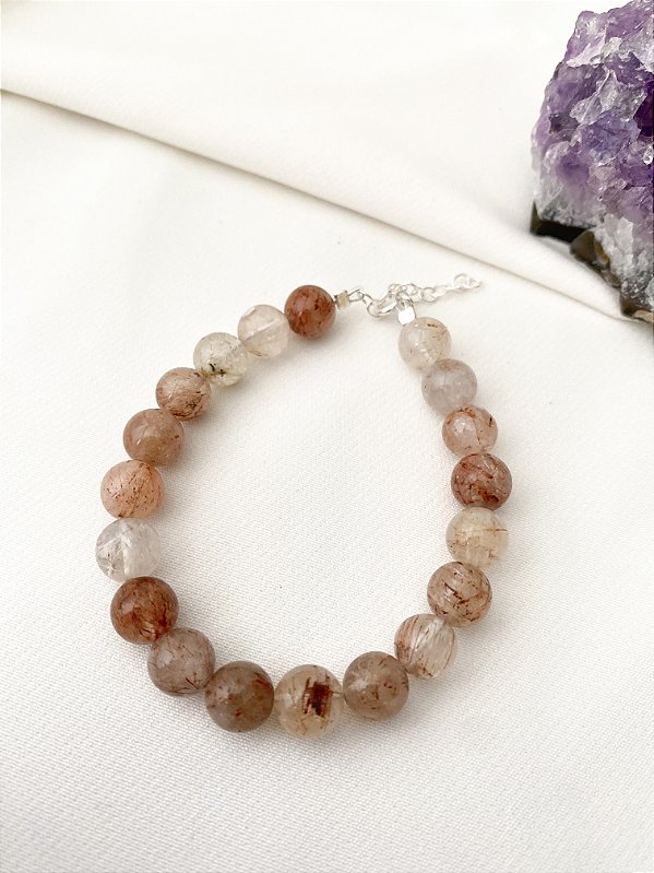 Pulseira Fio Liso Quartzo com Rutilo Vermelho Prata 925