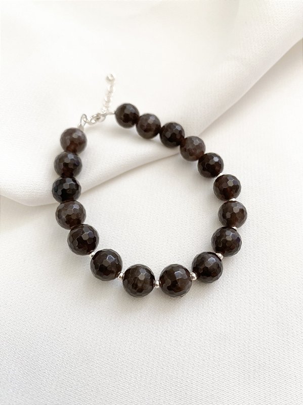 Pulseira Fio Multifacetado Quartzo Fume Prata 925
