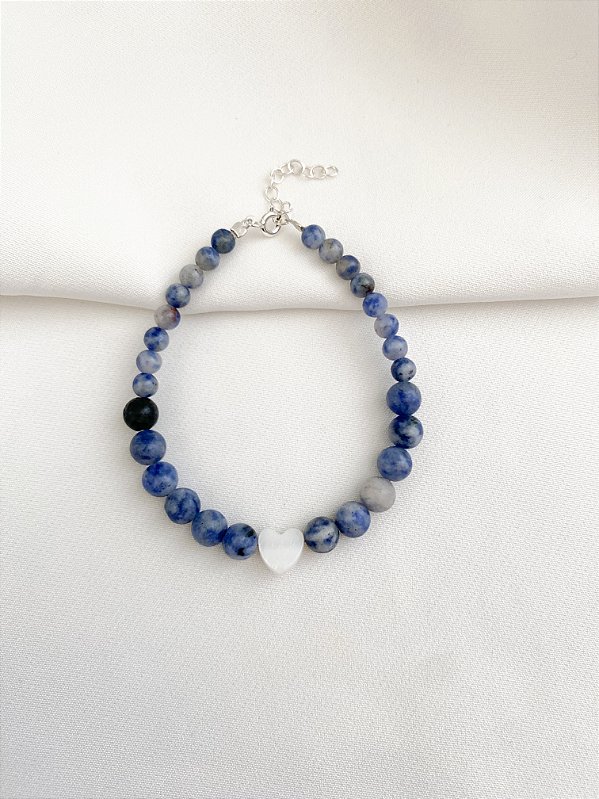 Pulseira Fio Liso Sodalita e Madrepérola Prata 925