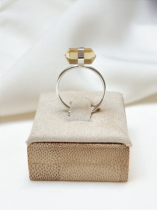 Anel Ajustável Biponta Citrino Prata 950