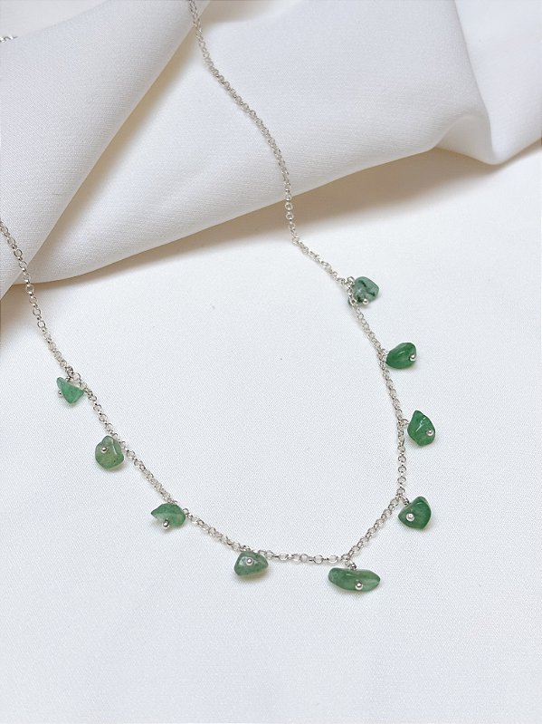 Gargantilha Franja Quartzo Verde Prata 925 40cm