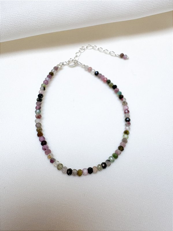 Pulseira Fio Multifacetado Turmalina Melancia Prata 925