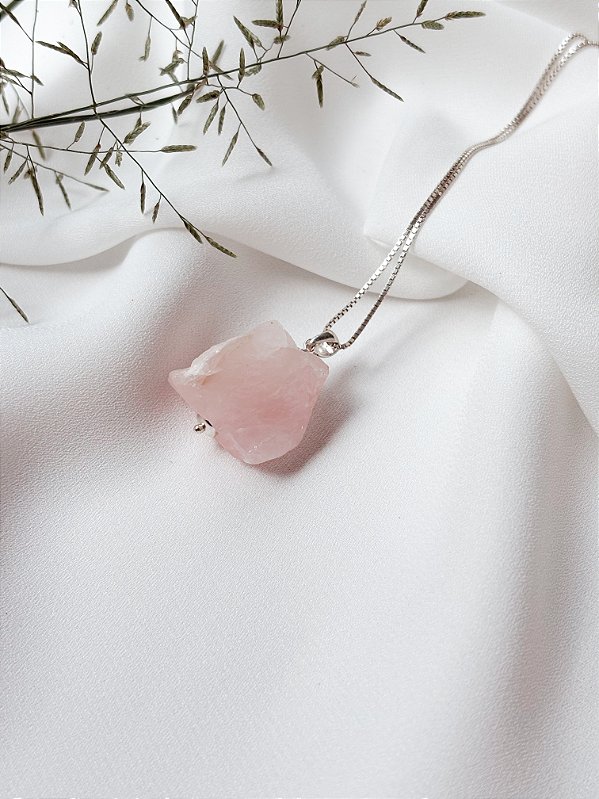 Pingente Quartzo Rosa Bruto Prata 925