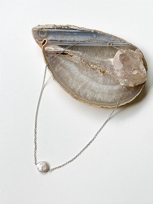 Gargantilha Choker Pérola Biwa e Prata 925