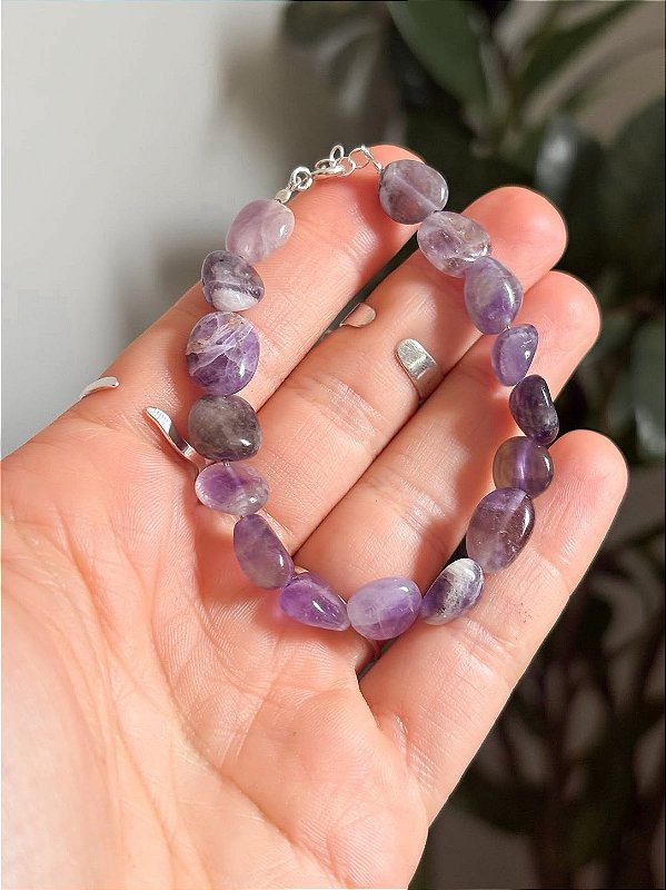 Pulseira Ametista Disforme e Prata 925