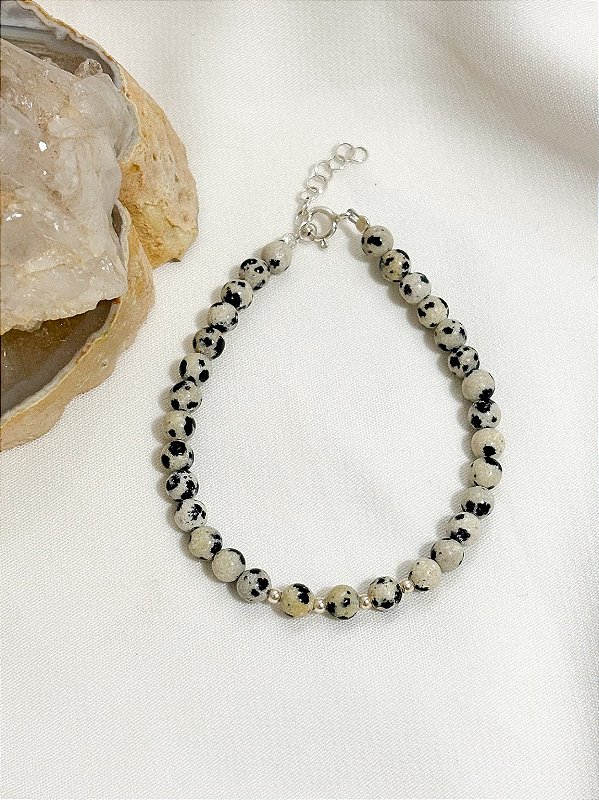 Pulseira Nara - Jaspe Dálmata e Prata 925