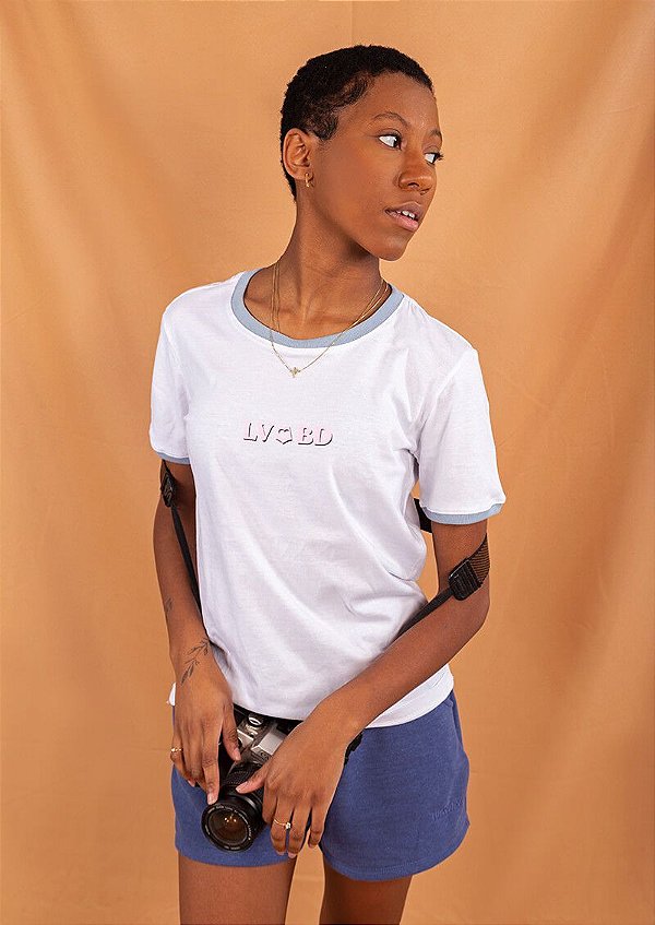 Babylook branca gola azul LVBD