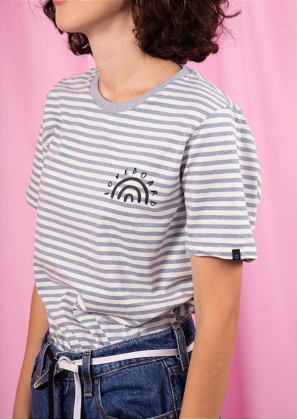 T-shirt listrada azul Loveboard arco-íris