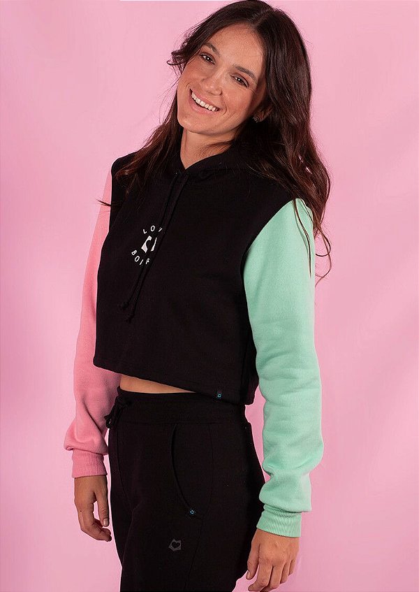 Moletom cropped peluciado preto color