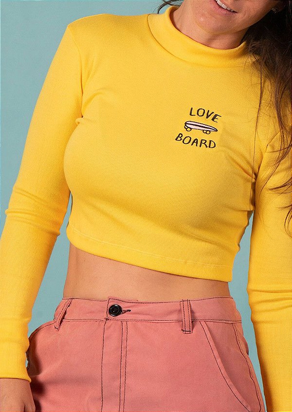 Cropped canelado gola alta manga longa amarelo skate