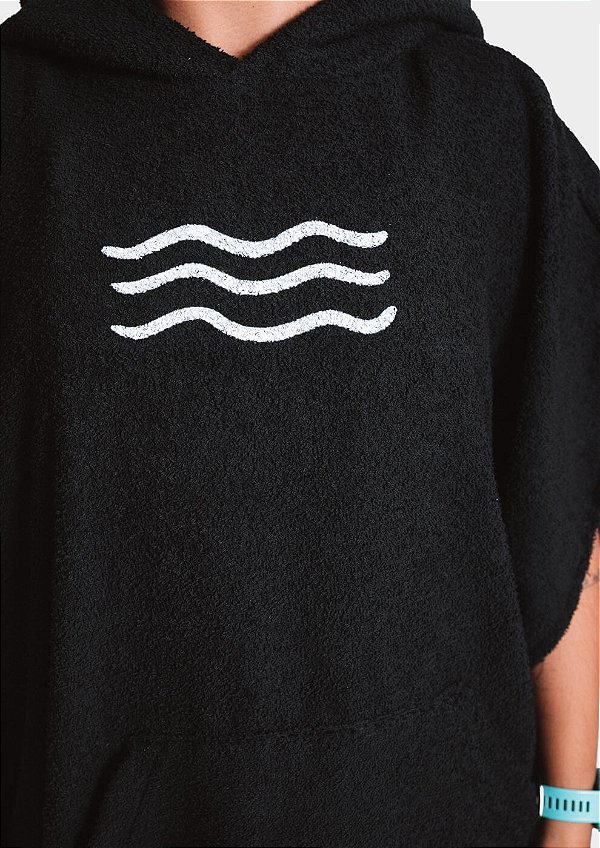 Poncho atoalhado de surf - Ondinhas preto | 100% algodão | Roupão de surfista