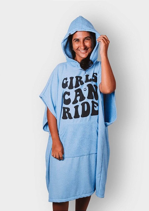 Poncho atoalhado de surf - Girls can ride Azul | Roupão de surfista